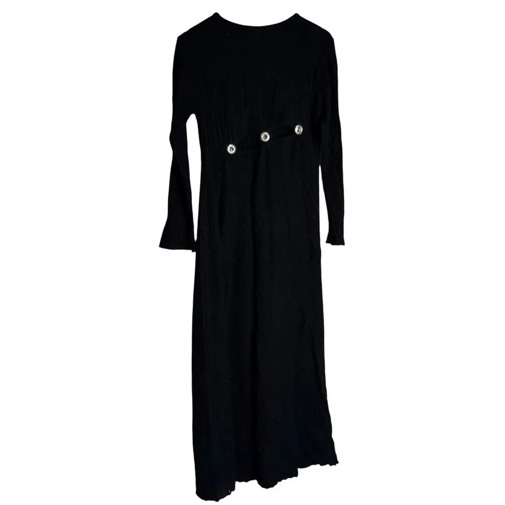 Simon Miller Simm Black Long Sleeve Asymmetric Cut Out Sweater Maxi Dress XL - Picture 12 of 13
